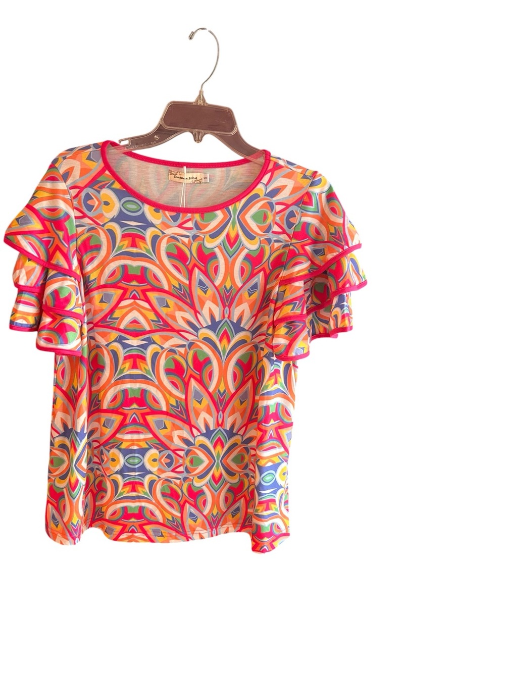 NWT Southern Stitch multicolor boho flutter layered sleeves top Size S